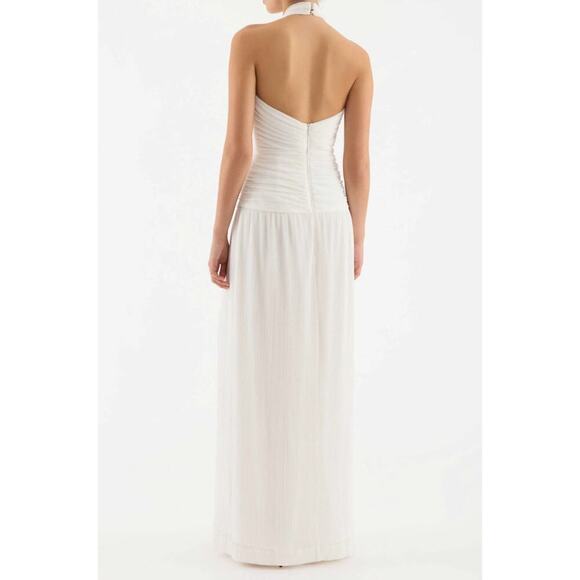 Rebecca Vallance White Floral Guinevere Halter Gown Maxi US 4 - Picture 5 of 11